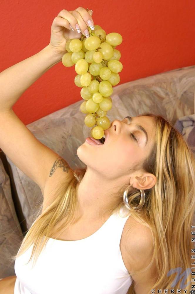 Sexy Blonde Bimbo Cherry Nubiles Eats Grapes And Slowly Strips Her Top And Shorts. - #2