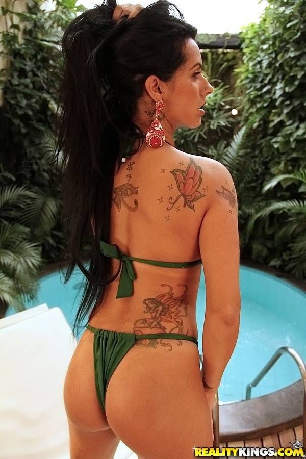 Alluring latina babe Nicolle Bitencourt in beautiful bikini exhibits big hooters and ass near the pool - #7