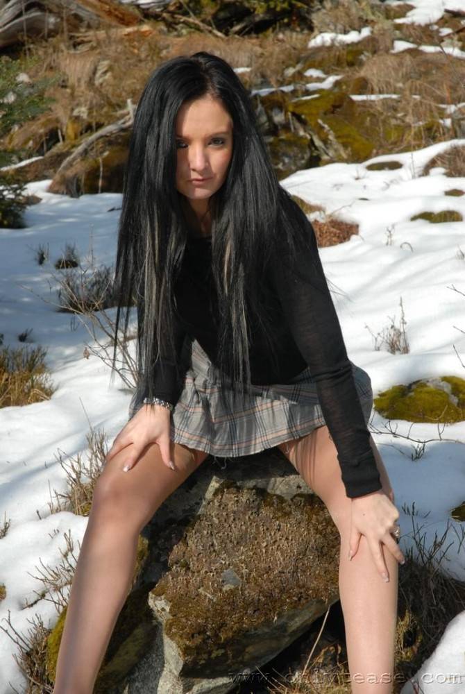 Raven Chick Kate B Strips Down To Her Sexy Red Panties Somewhere In The Mountains - #6