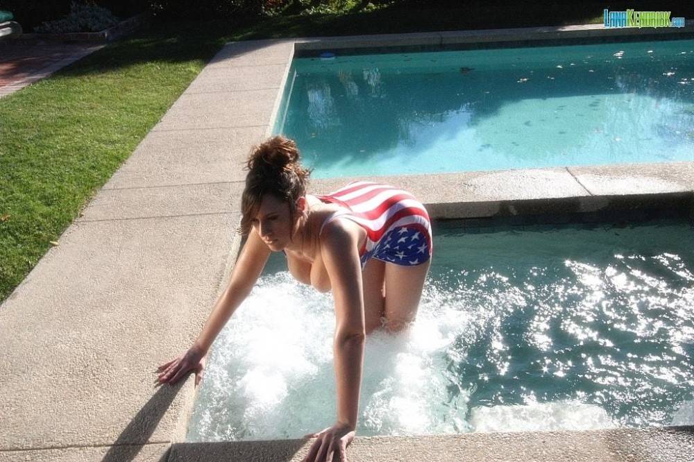 Enchanting german pornstar Lana Kendrick in beautiful bikini reveals big boobies and sexy ass near the pool - #2