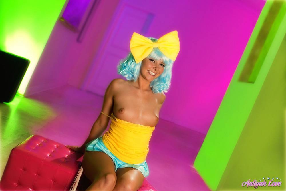 Aaliyah love in her blue wig with yellow bow - #14