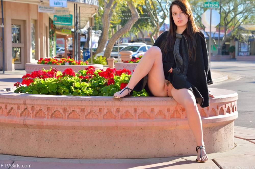 Beautiful Babe Aeris FTV Is Sitting On Flowerbed Out In City And Hotly Spreading Her Legs To Show Off Cunt - #3