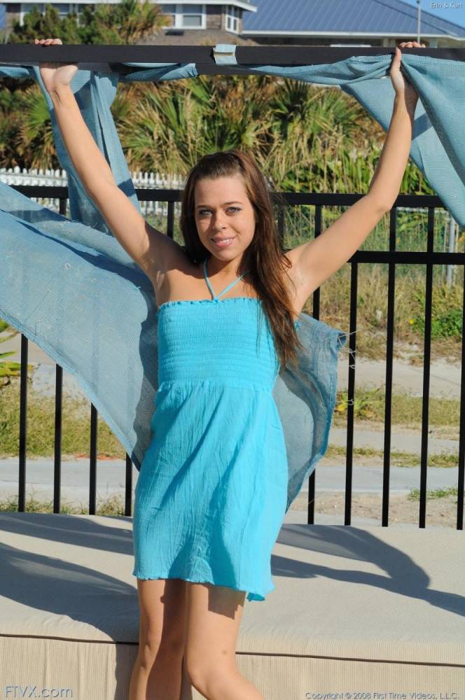 Pretty Teenage Brunette Erin FTV With Big Sparkling Eyes Poses In Blue Dress - #9
