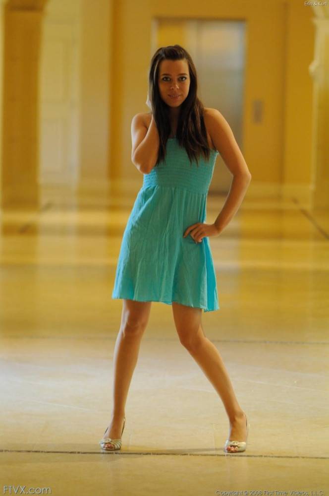 Pretty Teenage Brunette Erin FTV With Big Sparkling Eyes Poses In Blue Dress - #16