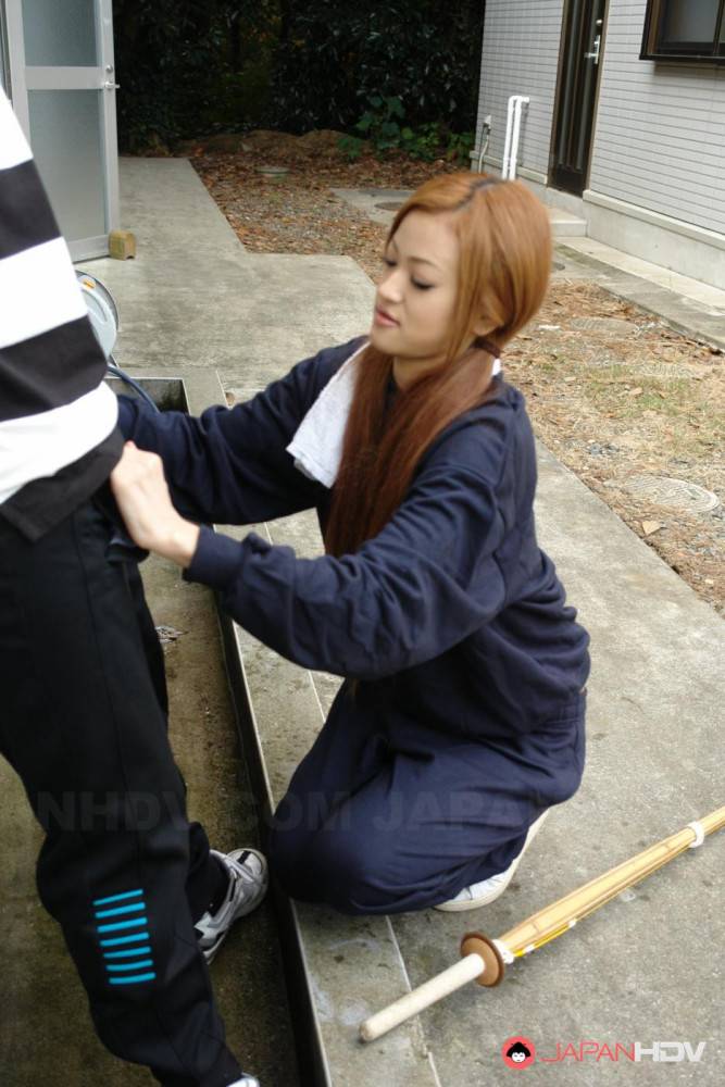 Red Haired Asian Babe An Umemiya Plays With Guys And Sucks A Small Dick Outdoors - #14