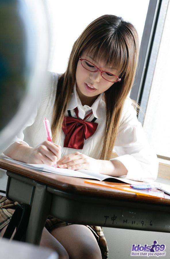 Teen Brunette Yume Kimino Is Taking Off Her Uniform Skirt And Showing Hairy Twat In The Classroom - #5