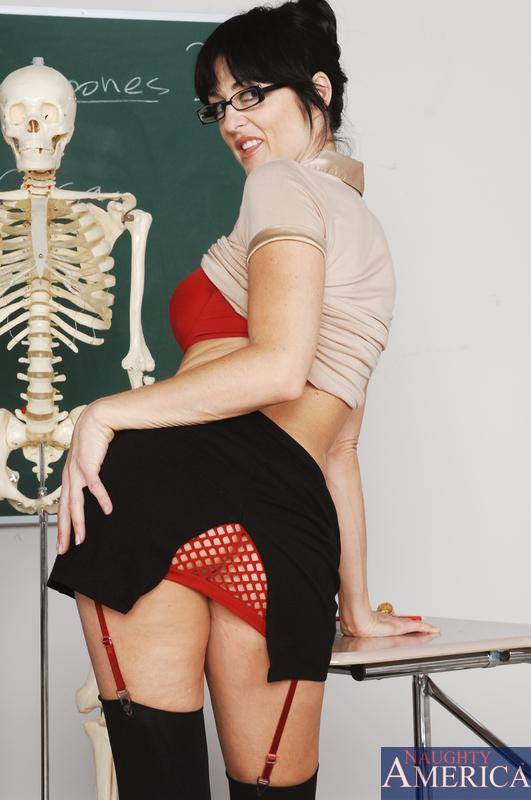 Strict Glassed Brunette Teacher Lake Russell In Red Lingerie And Black Stockings Gets Hardcored - #3