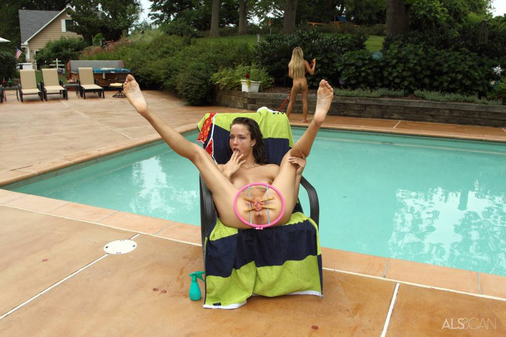 Svelte american brunette teen Malena Morgan in foot fetish show at pool - #20