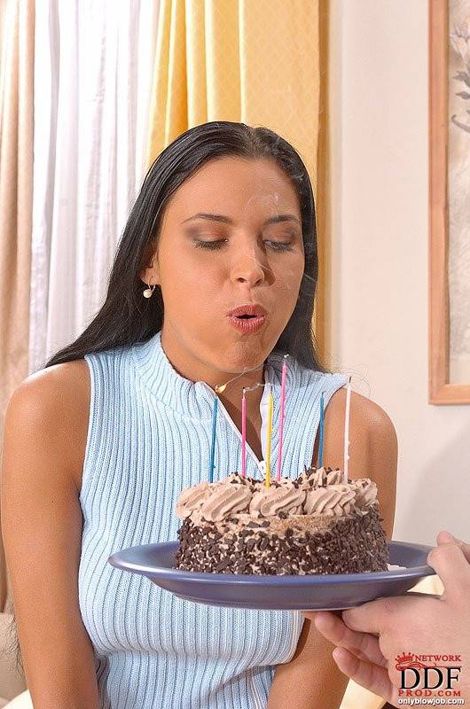 Dark Haired European Honey Johanna Eats Meaty Cock And Sticky Cum On Her Birthday - #12