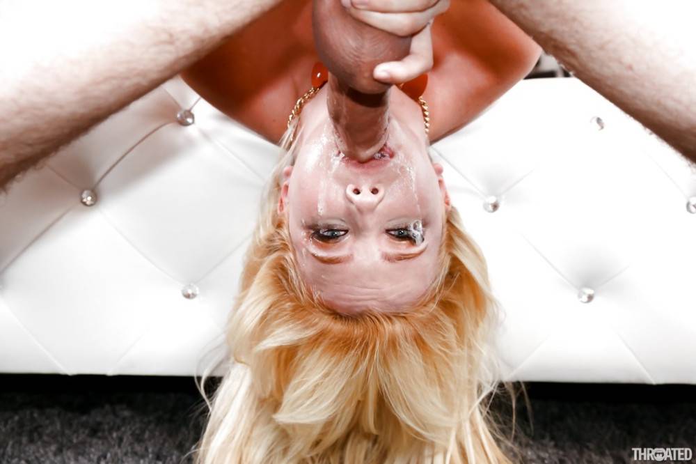 Superb american blond Samantha Rone deepthroating rod and enjoys a cum shot on her face - #5
