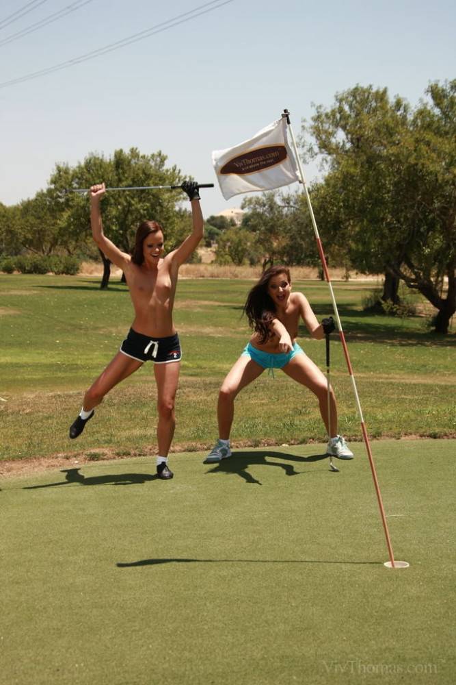 Nude models playing golf nude - #5