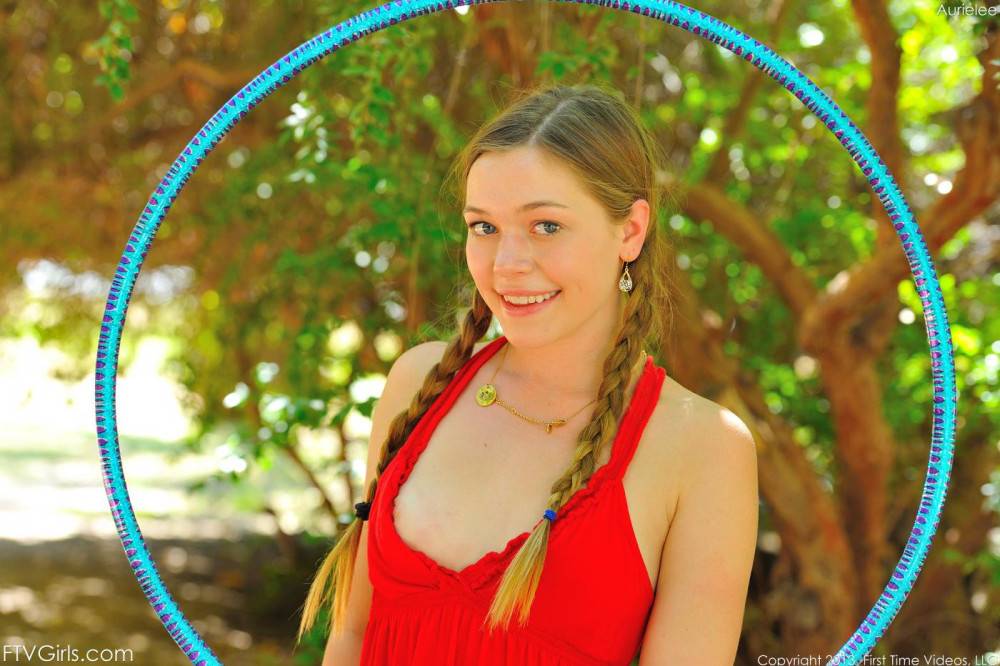 Sweet Blonde Teen With Pigtails Aurielee Summers Gets Rid Of Her Red Dress Outside And Teases - #2