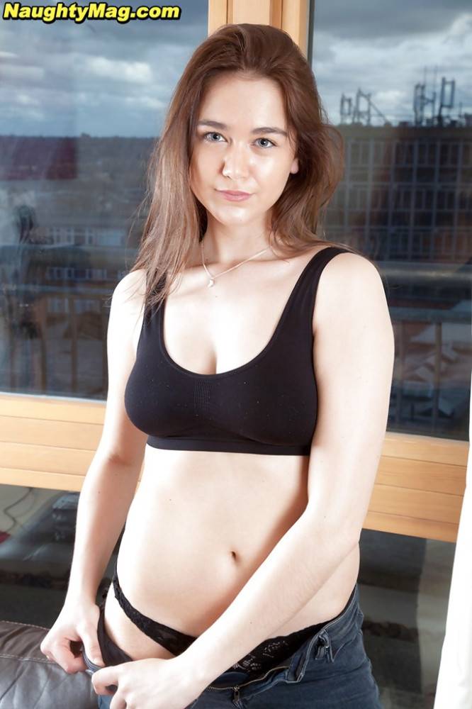 Slender teen Aurora Rose in underwear revealing big tits and masturbating - #6