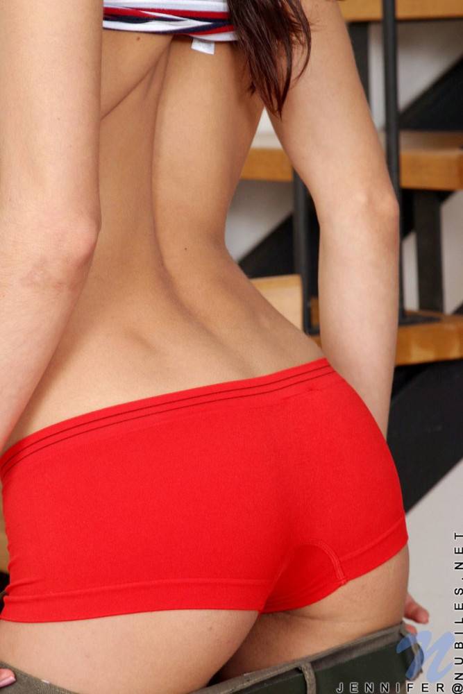 When The Bright Red Panties Are Slid Down The Tight Ass Of Jennifer Nubiles She Shows Perfection. - #6
