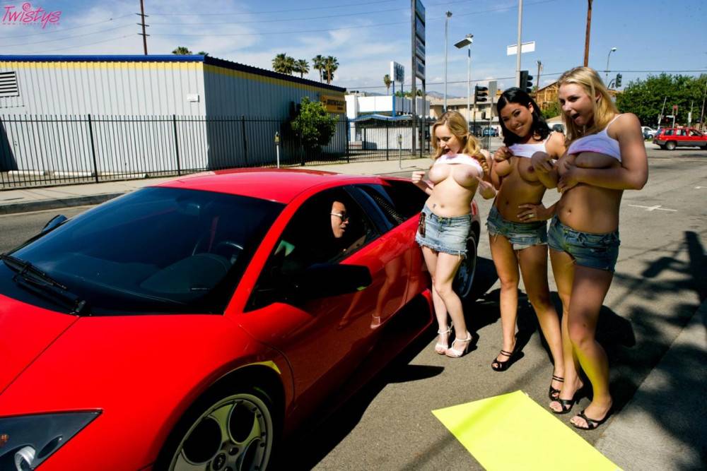 London Keyes, Aiden Starr And Natalie Norton Play With Strap-on On Car's Hood - #2