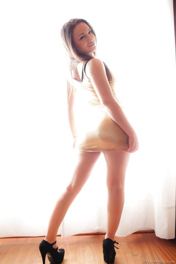 Superb american Gabriella Paltrova in sexy skirt jerking black rod - #3