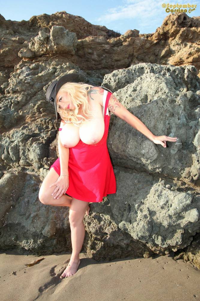 Sexy american blonde September Carrino in hot erotic scene at beach - #2