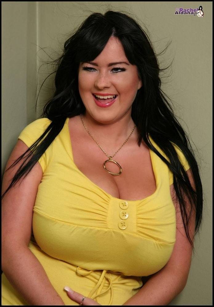 Round brittish dark-haired hottie Rachel Aldana undresses and shows big titties - #2