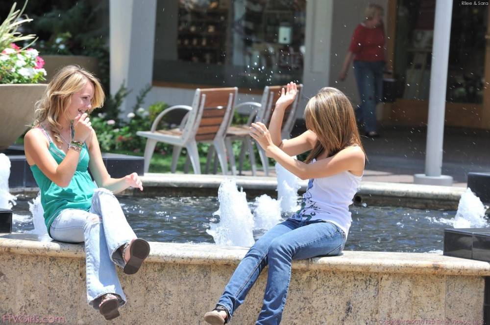 Young Lez Friends Sara FTV And Rilee FTV Pose In Jeans And Bras Outdoors And Flash Their Nipples - #3