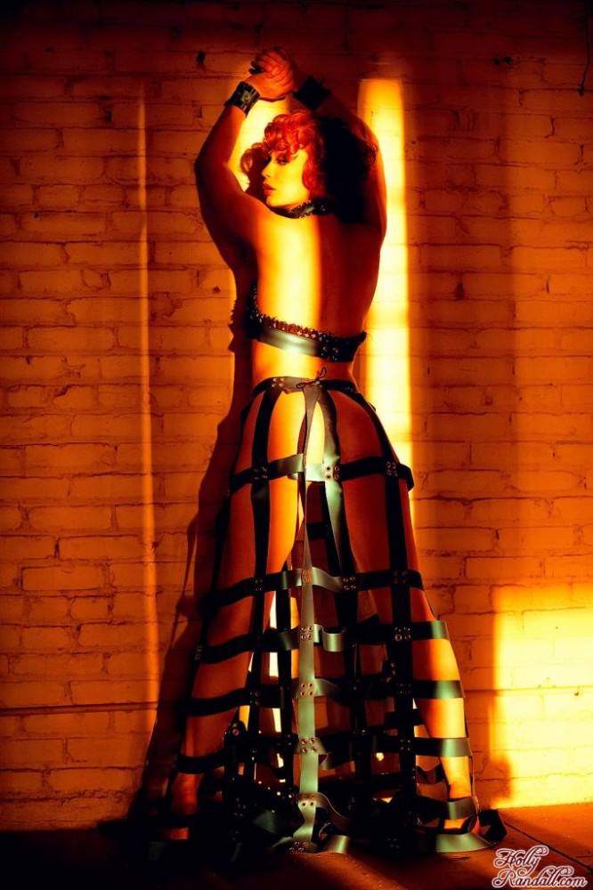 Redhead Justine Joli In Amazing Dress Made Of Leather Belts Poses In The Empty Room - #9