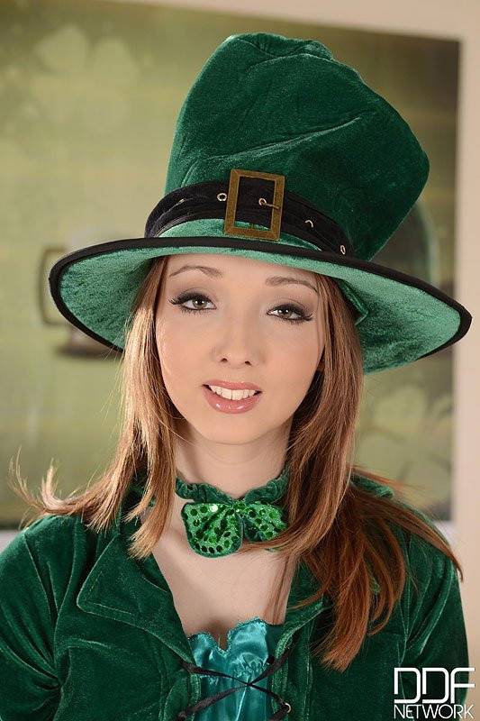 Adorable Redhead With Huge Knockers Lucie Wilde Poses In A Sexy St. Patrick's Day Uniform - #1