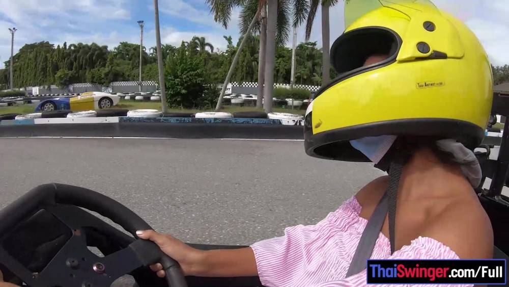 Cute Thai amateur teen girlfriend go karting and recorded on video after - #6