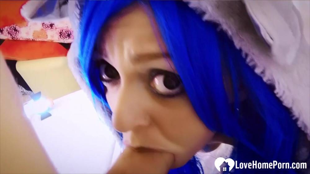 Babe with blue hair gets her bush fucked - #8