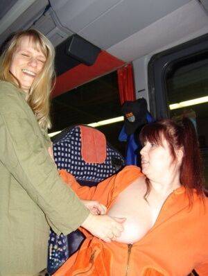 Older amateur Sweet Susi has lesbian sex while travelling on a bus on nudepicso.com