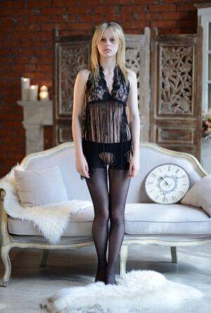 Enticing young Angelika D posing in sheer lingerie for her VIP lover on nudepicso.com