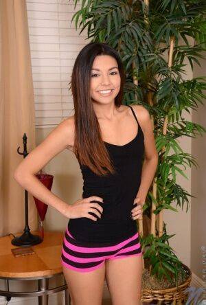 Sweet Latina teen Serena Torres pleases her bald snatch with a vibrator on nudepicso.com