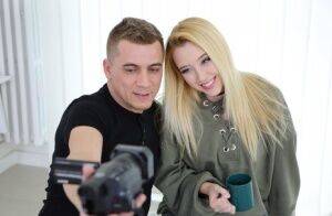 Blond teen Samantha Rone gets a mouthful of cum during sex with a photographer on nudepicso.com
