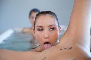 Lesbian sluts Celeste Star, Malena Morgan, and Megan Salinas taking a bath on nudepicso.com