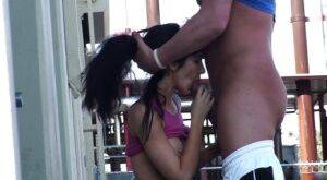 Outdoor sex with hardcore dick-swallowing brunette Diana Prince on nudepicso.com