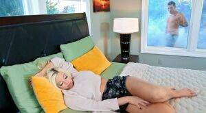 Sleeping blonde Brittany Amber engages in hardcore sex with a Peeping Tom on nudepicso.com