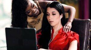 Dark-haired girl Alex Coal is turned into a lesbo by black girl Jezabel Vessir on nudepicso.com