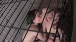Hand cuffed and caged diaper slut whores Lily and Ruby are hand cuffed and on nudepicso.com