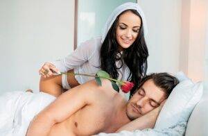 Horny brunette Sofi Ryan serves breakfast in bed while seducing her boyfriend on nudepicso.com