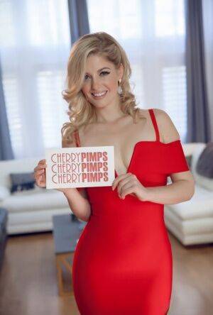 Cute blonde Charlotte Stokely celebrates a birthday with a cash gift on nudepicso.com