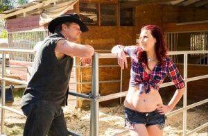 Redhead farm girl Alice Chambers gets banged by a ranch hand in her boots on nudepicso.com