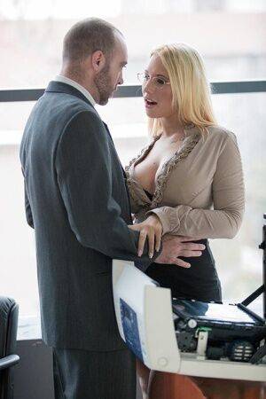 Hot blonde secretary Kyra Hot fucking co-worker in black lingerie on nudepicso.com