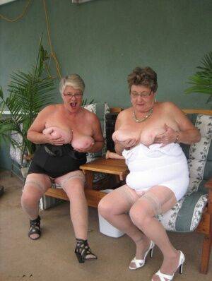 Fat old women Girdle Goddess & Grandma Libby hold their boobs after dildo play on nudepicso.com