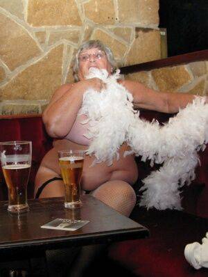 Old UK fatty Grandma Libby gets naked while having beers in a pub - Britain on nudepicso.com