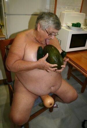 Obese UK nan Grandma Libby gets totally naked while playing with veggies - Britain on nudepicso.com