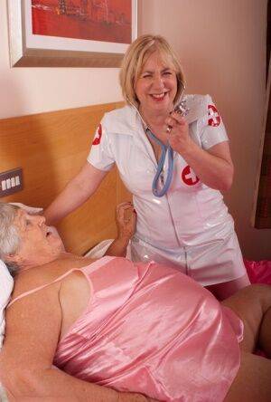 Fat old woman Grandma Libby has lesbian sex with a mature nurse on nudepicso.com