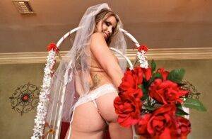 Lustful bride in white stockings Courtney Cummz gets cocked up on nudepicso.com