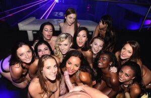 Black and white party girls fuck every cock they come across in nightclub on nudepicso.com