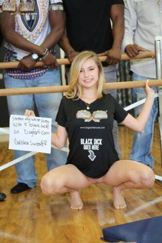 Adorable ballerina Carolina Sweets goes black with 5 muscular guys on nudepicso.com