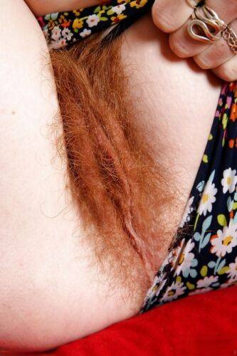 Redheaded mom Ana Molly displaying hairy vagina for close ups on nudepicso.com