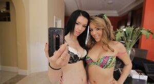 Lesbians teens Ella Milano and Callie Cyprus are making selfies - Cyprus on nudepicso.com