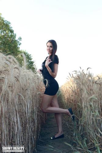Tall Hottie Strips In a Field - Gallery of Vanessa from Showy Beauty on nudepicso.com
